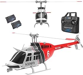 Helicóptero Bell 206 controle remoto avião drone RC helicóptero de asa fixa 6CH giroscópio de 6 eixos altitude pairando com localização de fluxo óptico 2 baterias para adultos iniciantes (vermelho)