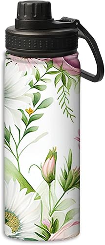 Miniatura 9 de Botella de agua deportiva a prueba de fugas con diseño de conejito sentado junto a flores y huevos, 18 onzas, botellas de agua aisladas para