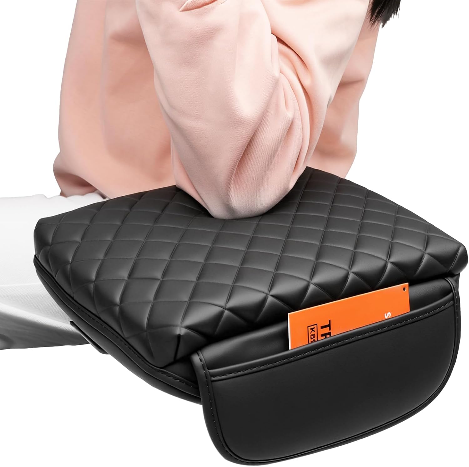 Center Console Armrest Cover for Nissan Frontier 2005-2021 & Xterra 2005-2015 Arm Rest Lid Pad with Side Pockets, Black Faux Leather