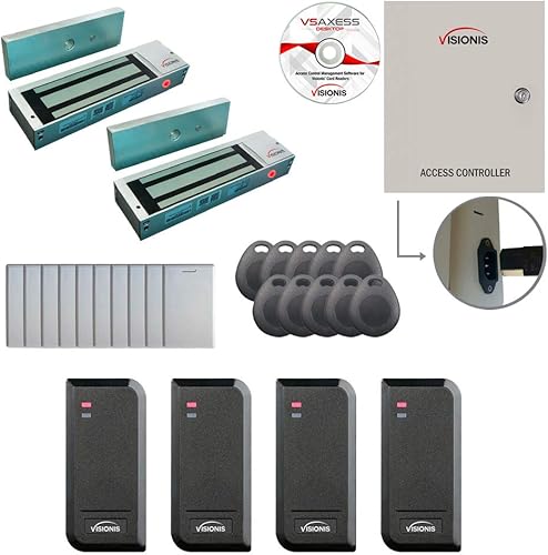 Miniatura 6 de Visionis FPC-8527 Sistema de control de acceso de dos puertas, puerta de salida de 600 libras, asistencia de tiempo maglock + lectores de tarjetas