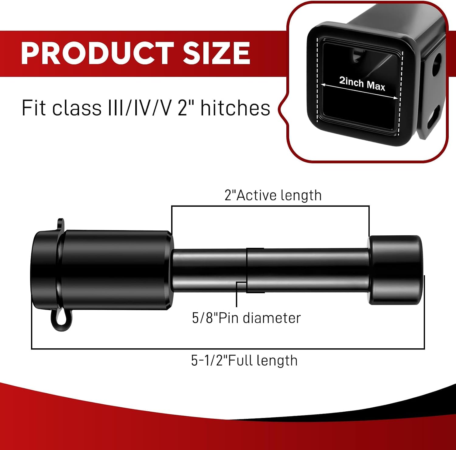BOYISEN Trailer Hitch Pin Lock, 5/8" Locking Hitch Pin for Class III/IV 2" Receivers, with Weatherproof Cap and 2 Keys, One-Piece Forged Steel, Easy to Install, for Bike Rack & Ball Mount (1 Pack)