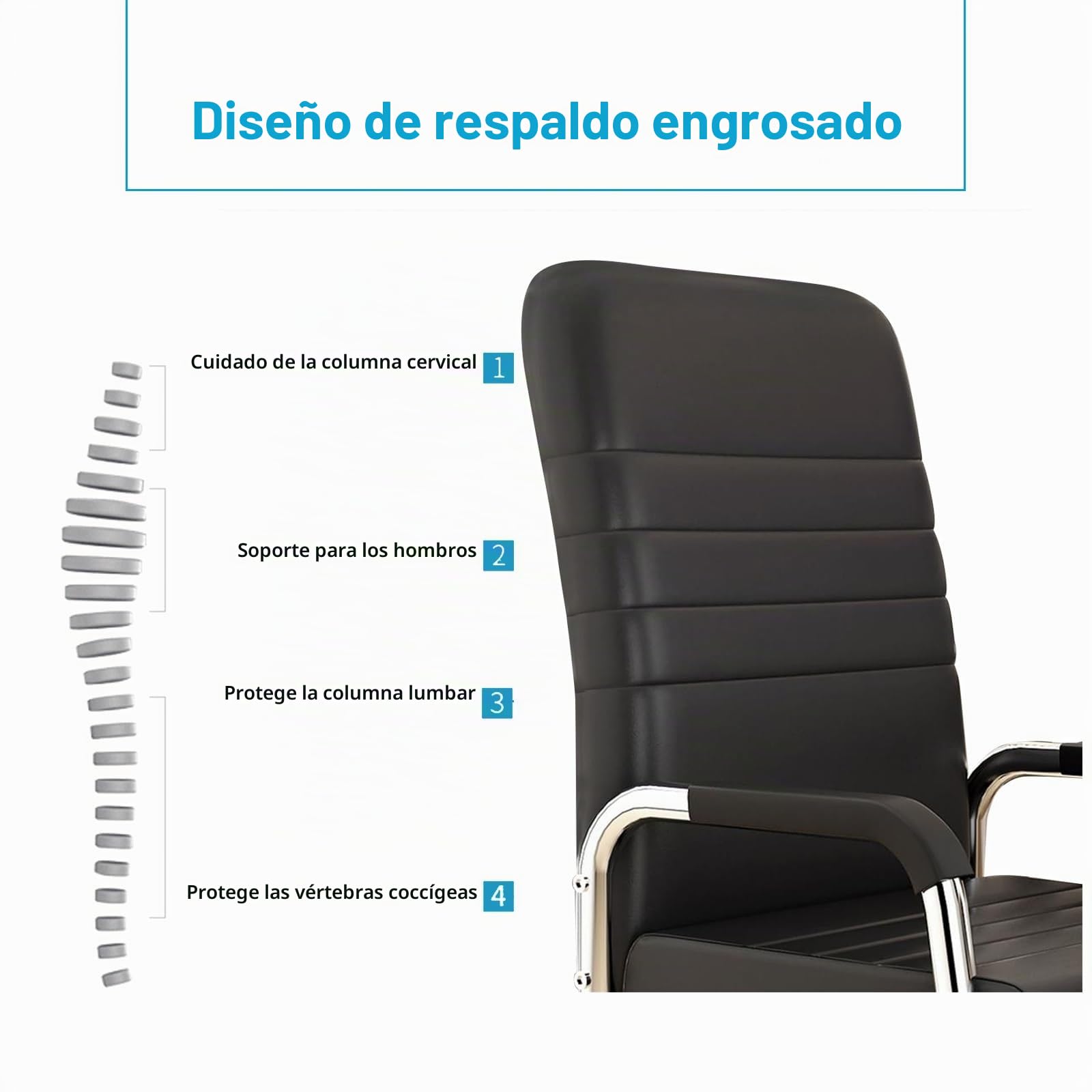 Silla de Oficina en Cuero sin Ruedas para Sala de Espera, Conferencias y Estar en Casa