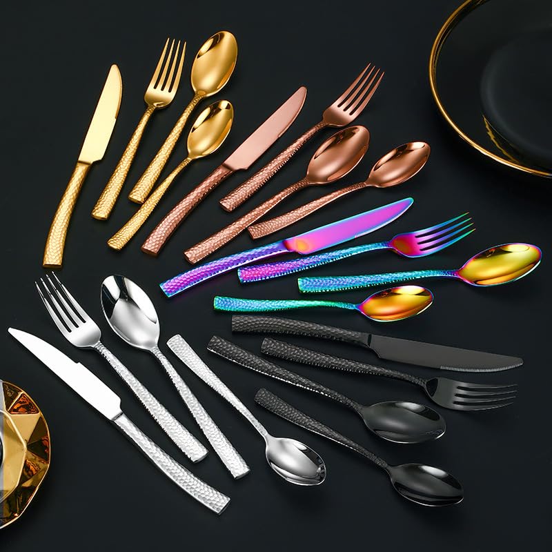 Ce Service de Couverts, composé de 4, 16, 24, 32, 40 ou 48 pièces en Acier Inoxydable 304, Comprend des Couteaux à Steak, des fourchettes, des cuillères et des cuillères à Dessert avec Manch