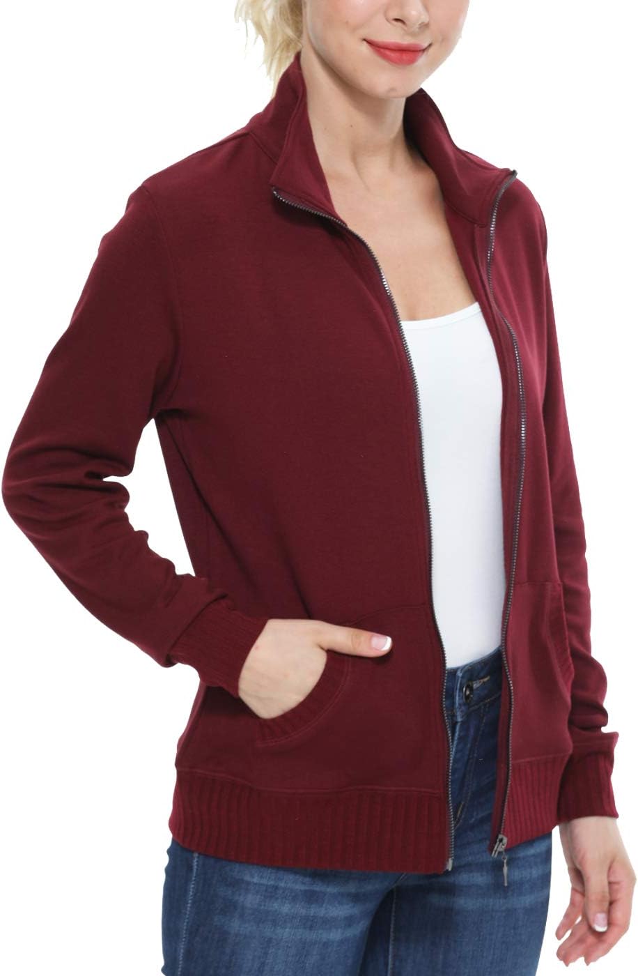 Women's Zip up Sweatshirt Jacket Stand Collar Hoodless Running Sweatshirt with Pockets - Image 3