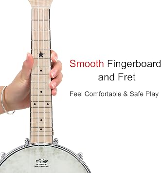 Banjo Ukulele, AKLOT Concert 23 inch Remo Drumhead Open Back Maple Body 15:1 Advanced Tuner with Two Way Truss Rod Gig Bag Tuner String Strap Picks