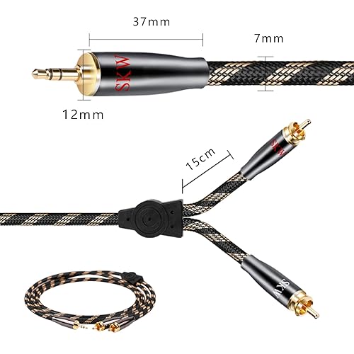 Miniatura 4 de SKW Audiophile - Cable de audio de cobre de ultra alta pureza de 0.138 in macho a 2 RCA macho de audio auxiliar estéreo y divisor en Y, cable