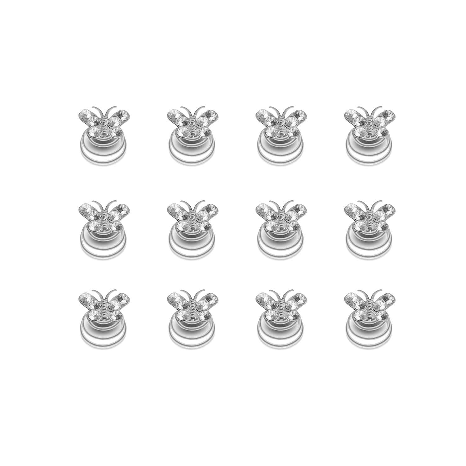 Sanas (12Pcs) Hair Pins For Hair Styling Juda Pins For Hair Bun Easy Spin-In Design Juda Accessories For Woman Twisted Pins For Bun Accessories For Women Wedding (12Pcs) (Silver- Crystal Rhinestone)