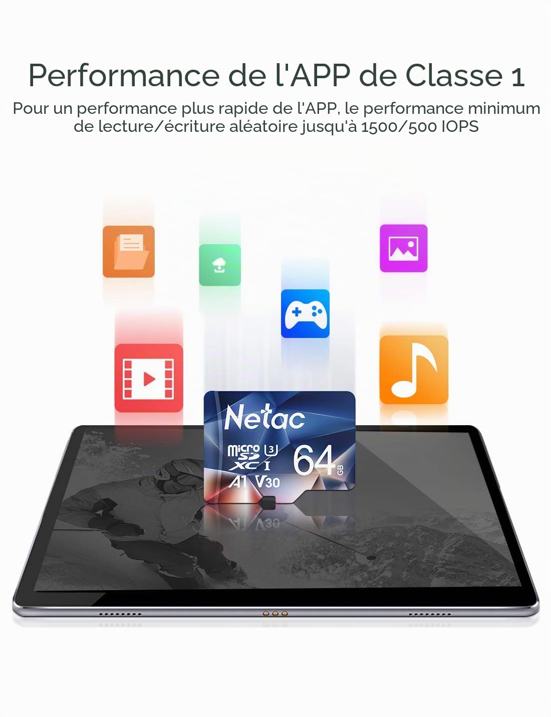 Netac 64GB Carte Mémoire TF Card UHS-I C10 U3 A1 V30 100/30MB/s Haute Vitesse