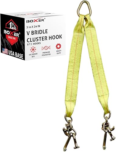 Correas de remolque tipo bóxer en V bridle de 3 x 24 pulgadas con ganchos de racimo RTJ, correa en V de recuperación, enrollable, transportador de