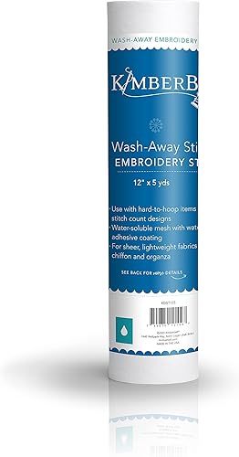 Kimberbell Lavar - Estabilizador adhesivo de espalda, rollo de 12 x 5 yardas, bordado a máquina soluble en agua, se lava completamente sin dejar