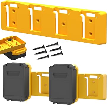 Battery Rack Compatible with DeWalt 20V, 4 Slot, Yellow-1pc | Battery Holder, Mount Bulk Battery Garage Tool, Wall Display Hook Holder
