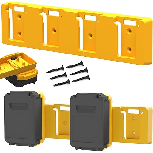 Battery Rack Compatible with DeWalt 20V Battery Holder, Mount 4 Slot Bulk Battery Garage Tool, Tools for Dewallt 20v , Wall Display Hook Holder (Yellow-1pc)