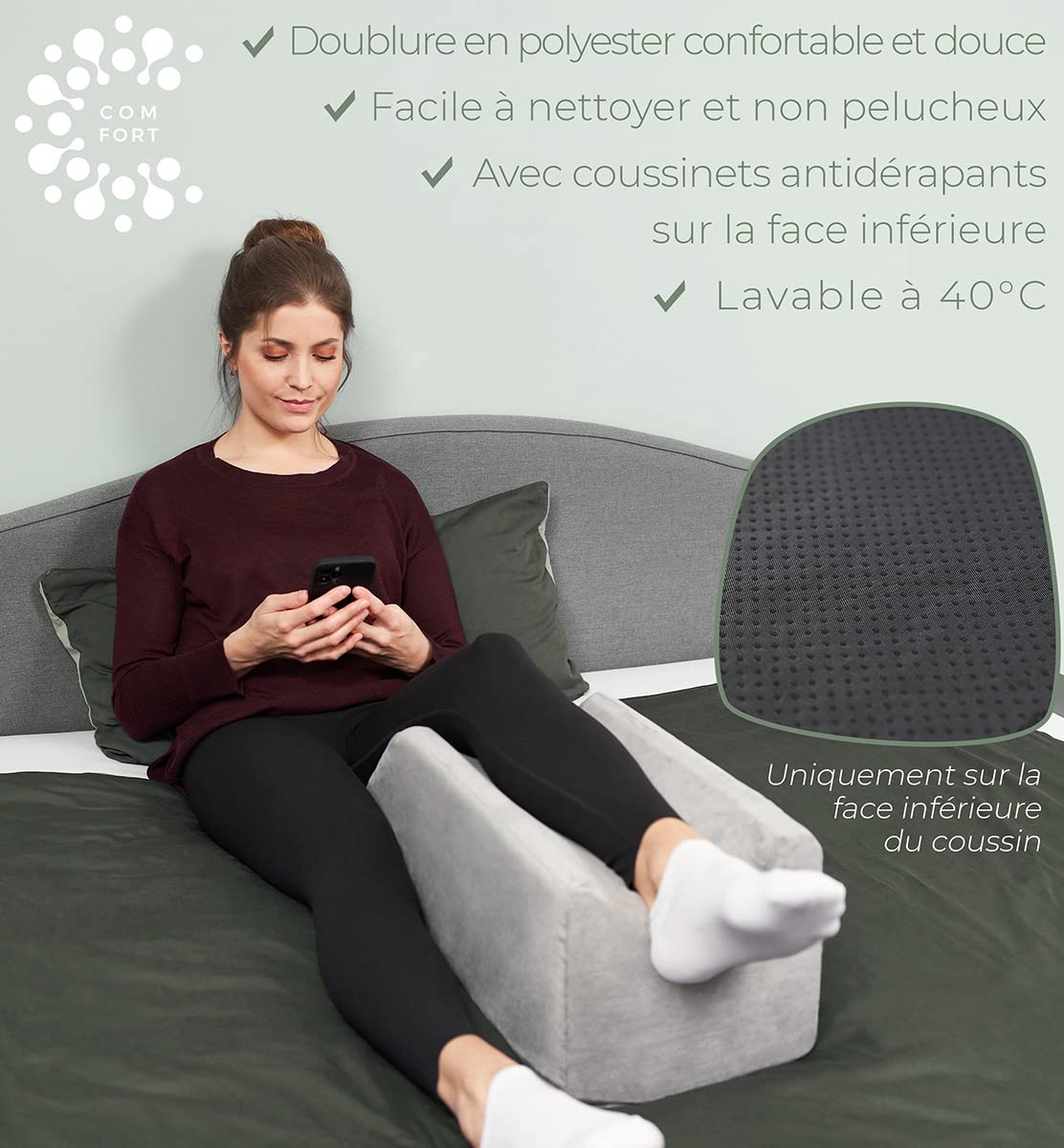 Coussin élévateur de jambes pour maintien de genoux et dos - Coussin ergonomique, oreiller de elevation jambes, coussin relève-jambes, repose jambe - housse rafraîchissante amovible et lavable