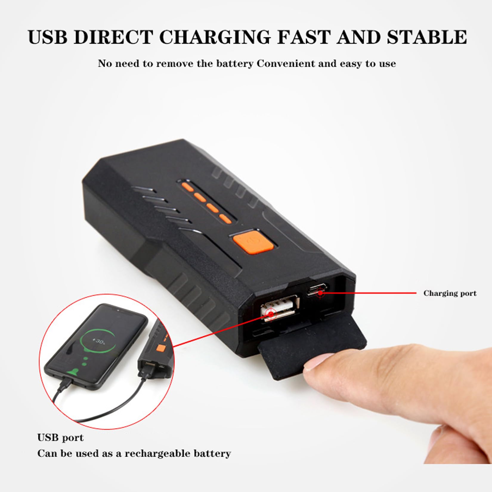 Lampe Frontale Rechargeable USB, 5000 mAh lumière pour vélo, Plusieurs Modes d'éclairage, 10.5x4.8x2.9 mm, Noir