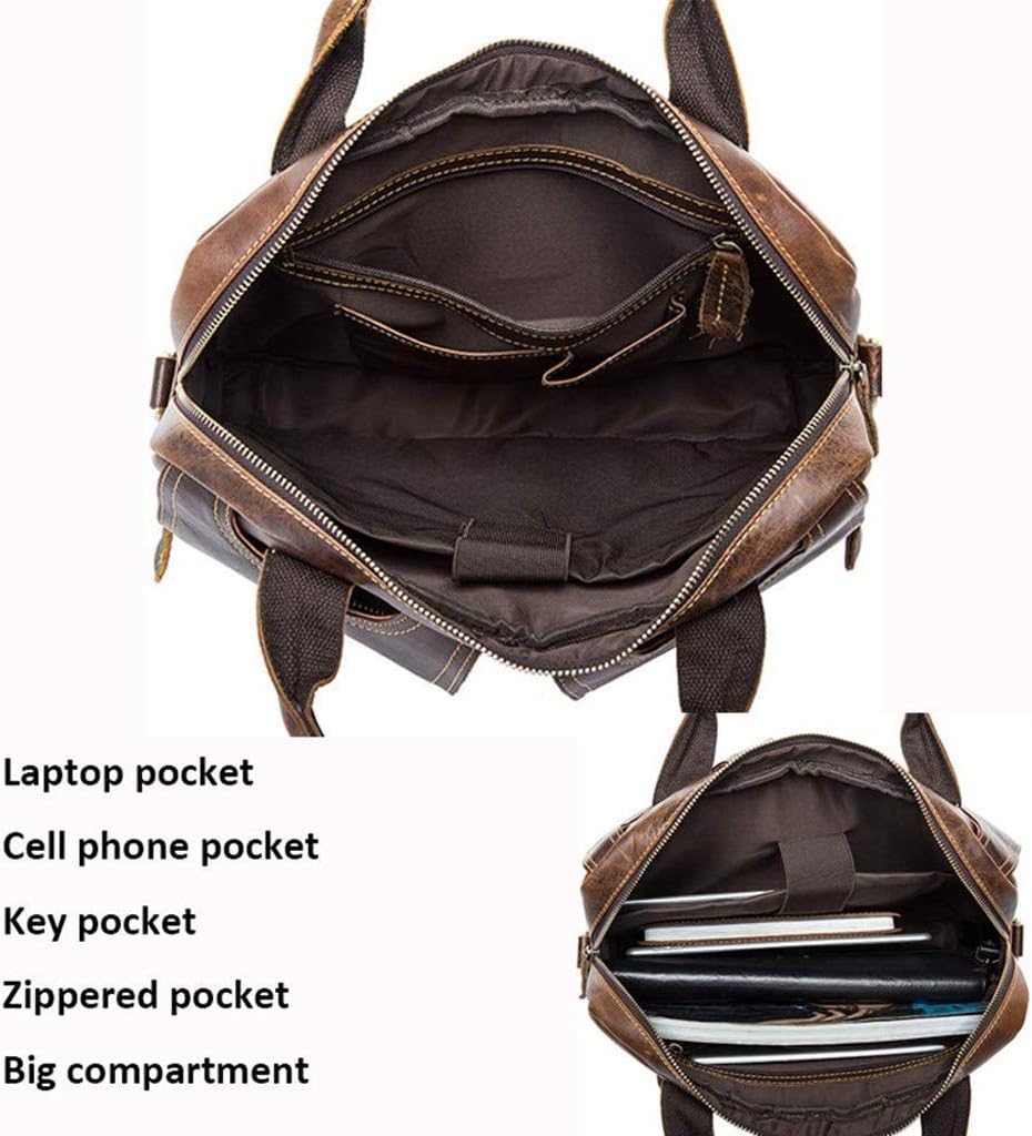 レザーブリーフケース メンズ ラップトップバッグ ビジネス 旅行 メッセンジャーバッグ 防水 レトロ トート