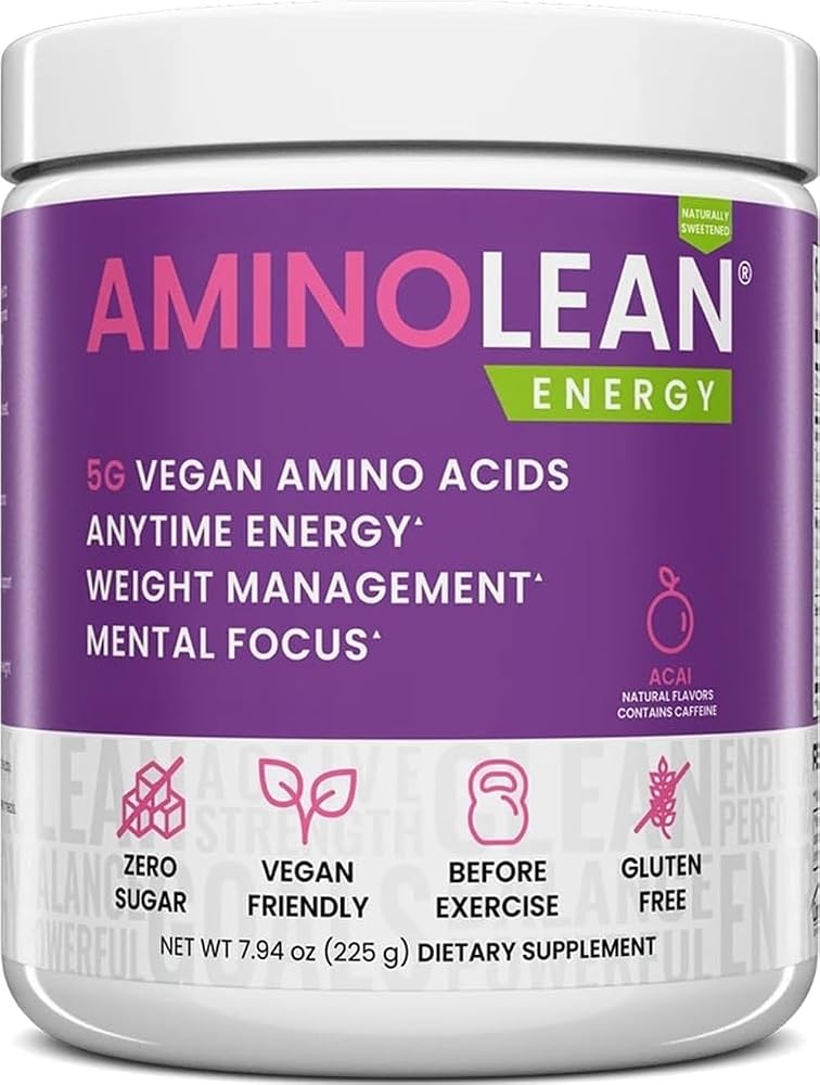AminoLean Natural Pre Entrenamiento en Polvo y Amino Energía con BCAA Vegano + EAA | Energía previa al entrenamiento sin nerviosismo a partir de té verde + aminoácidos y control de peso para mujeres y hombres - Naturalmente endulzado, vegano