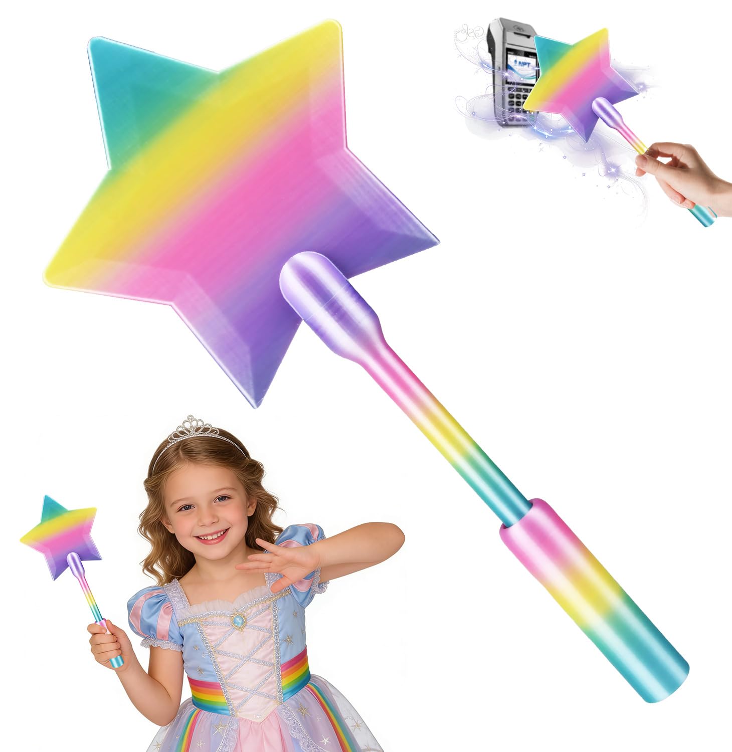 3D Printed Fairy Wand Card Holder, Credit Card Wand with Hidden Slot for Cosplay Magic Props, Novelty Gift for Teens Adults Performers (Rainbow)