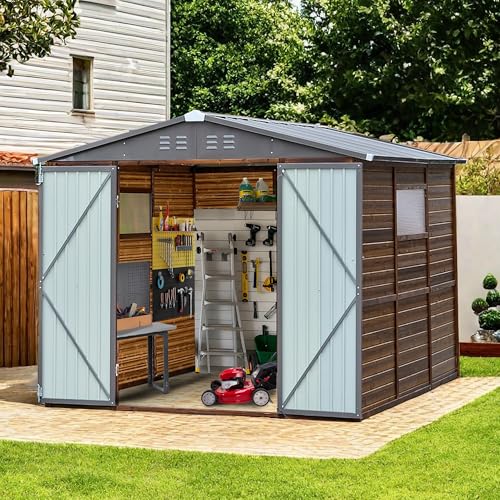Shed 8' x 8' Storage Shed, 8x8 FT Wood Sheds & Outdoor Storage Clearance, Utility and Tool Garden Shed, Waterproof Storage Shed Large with Lockable Doors for Backyard, Patio, Outside Use - Image 2
