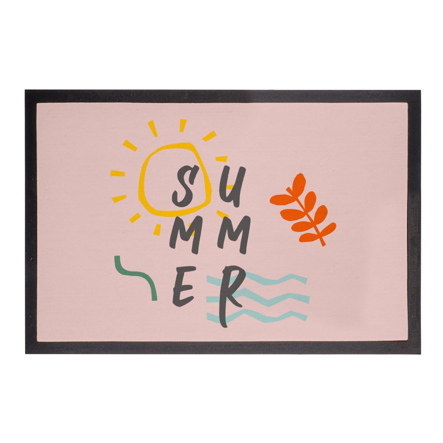 Paillasson Rose Summer Eté de 75x50cm aux motifs minimalistes soleil et mer