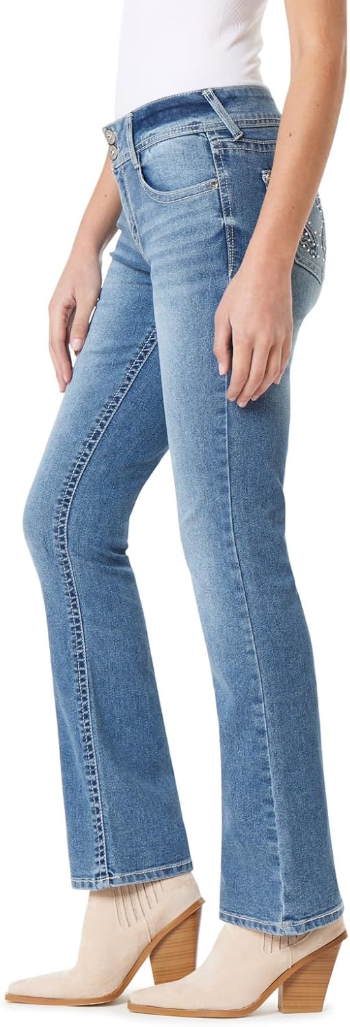 WallFlower Womens Luscious Curvy Bootcut Mid-Rise Bling Insta Stretch Juniors Jeans (Standard and Plus)