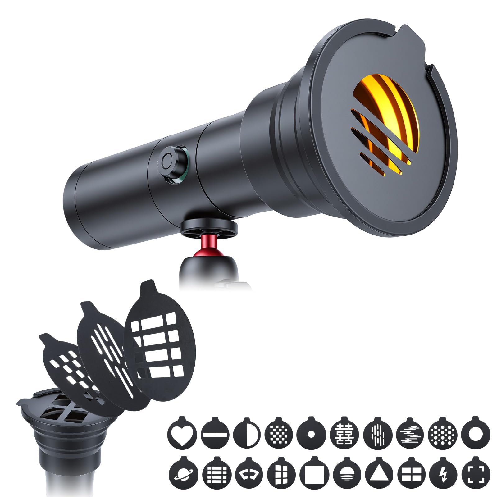 UTEBIT 12W Lumiere Tourche Photo 4 Filtres Couleur 7500mAh avec 20 GOBO Filtres Eclairage d'Ambiance en Alum et Diffuseur CRI95+ Portable Torche Photo pour Les Natures mortes, Les Courtes vidéos