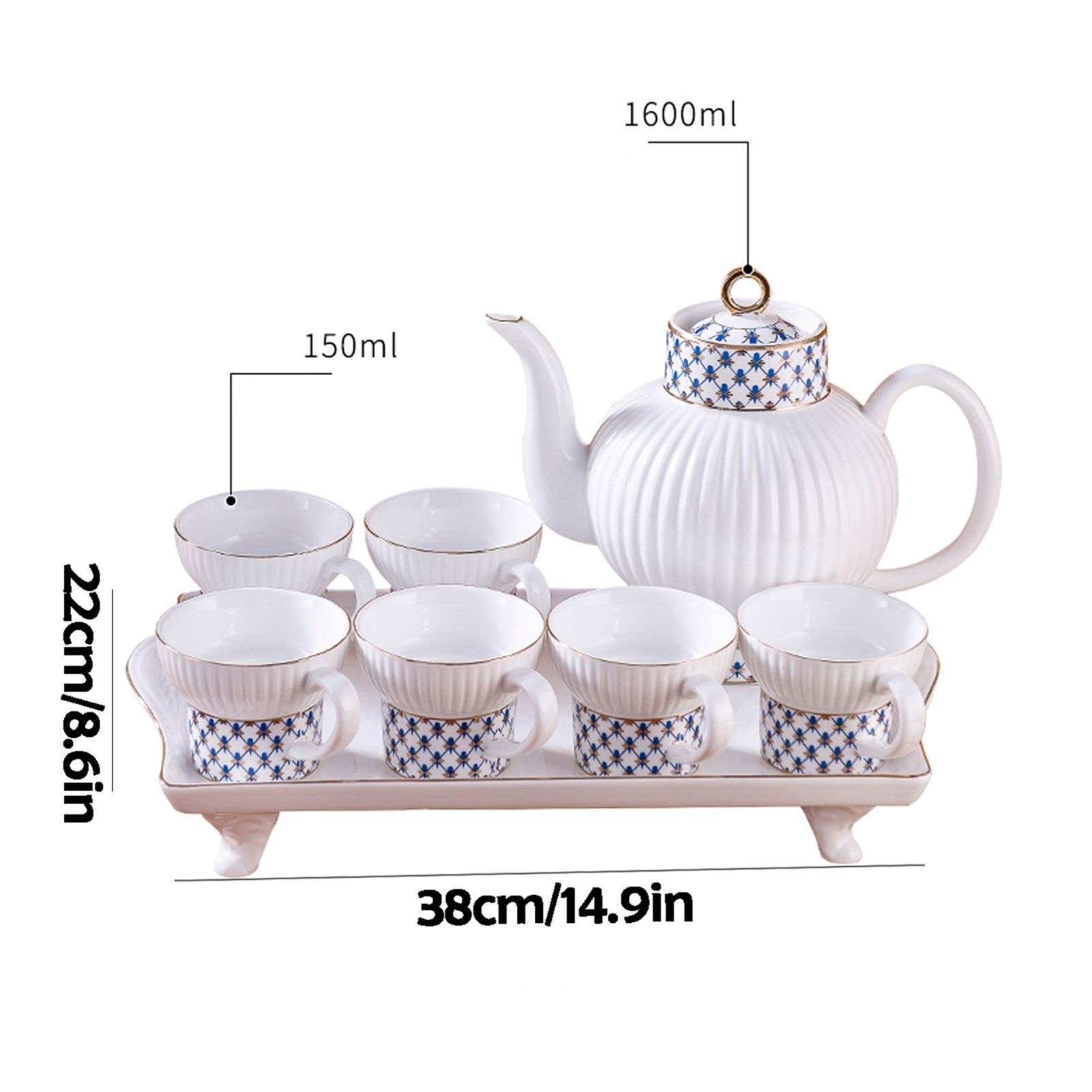 Zestaw do herbaty 8-częściowy zestaw herbaty ceramicznej odpowiedni do kawy kwiat i herbata owocowa zawiera 6 filiżanek herbaty 1 czajnik 1 taca nowoczesny luksusowy styl popołudniowy filiżanka herbat