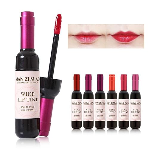 MANZIMIAO - Lápiz labial líquido mate de 6 colores color vino impermeable natural de larga duración mini maquillaje botella de vino