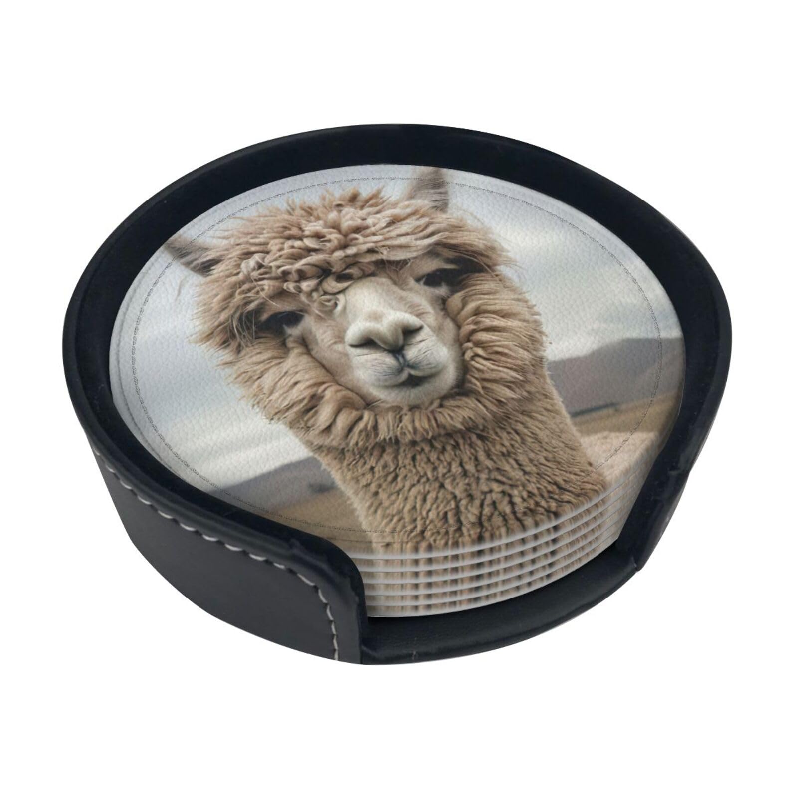 I Love Alpacas Print Round Coasters Set Of 6,Coaster For Tabletop Protection Home Bar Decor