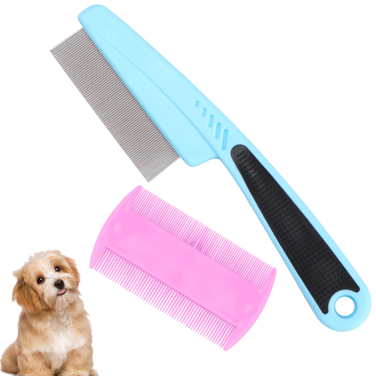 2 peines para perros y gatos, de dientes finos, para eliminar la caspa, las manchas de pelo, para mascotas pequeñas, medianas y grandes, para eliminar la corteza y la mucosidad
