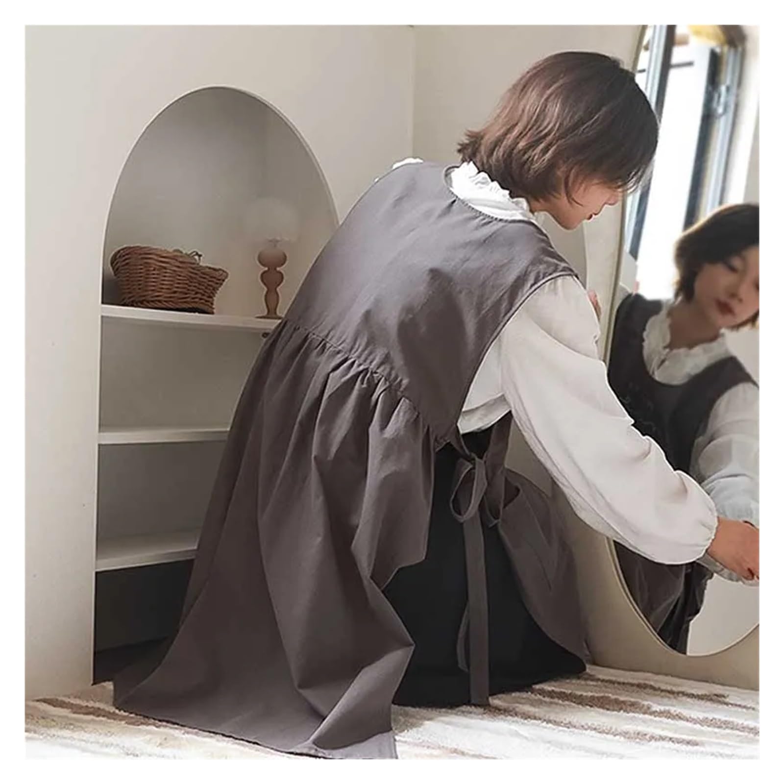 Grembiule da cucina senza maniche in cotone impermeabile ricamato antimacchia con tasche, for cucinare e giardinaggio