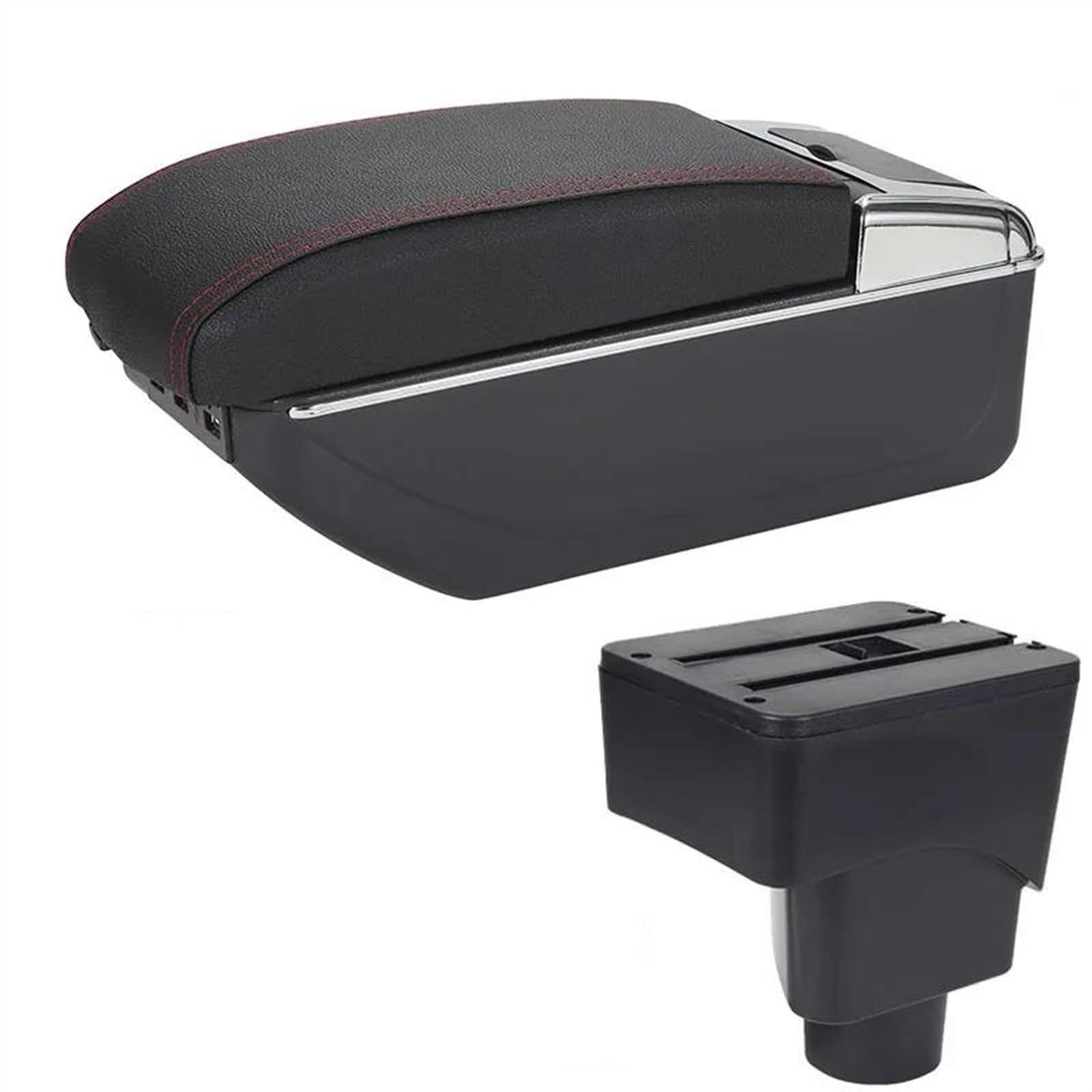 NOHEEU Car Armrest Box Interior Details Retrofit Accessories Center Storage Console For EcoSport 2013-2018(B1 Black red 7USB)