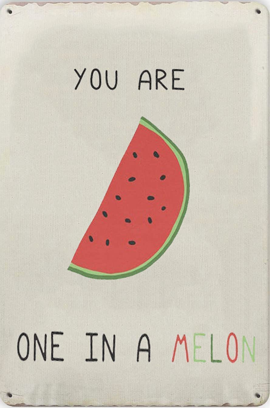 peiyeety Watermelon Metal Signs Vintage Farm Decor You Are One In A Melon Retro Poster Wall Art Tin Sign for Home Kitchen Fruit Club Wall Decor Plaque 8" x 12"