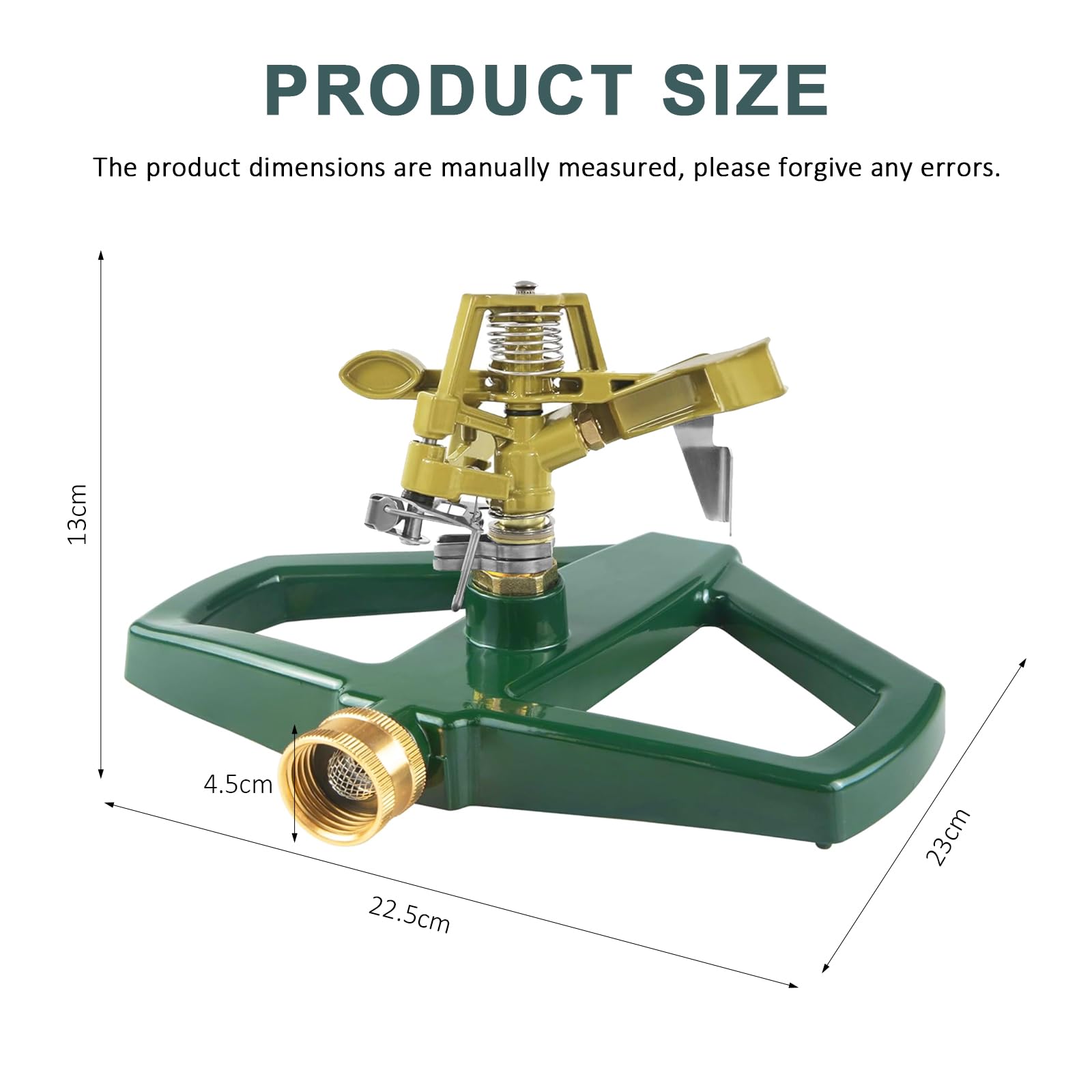 Arroseur d'eau de Jardin Socle métal,Arroseur de Gazon à Impulsion Fonction Automatique,Surfaces Jusqu'à 540 m², Rotatif à 360 Degrés pour l'arrosage du Gazon et de la Jardin (Doré)