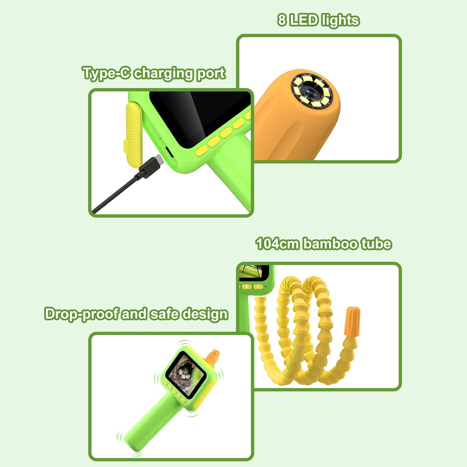 Yunseity Snake Camera, STEM Educational Toy with Real Time Display Screen and LED Flashlight for Outdoor Nature Exploration and Underwater Observation