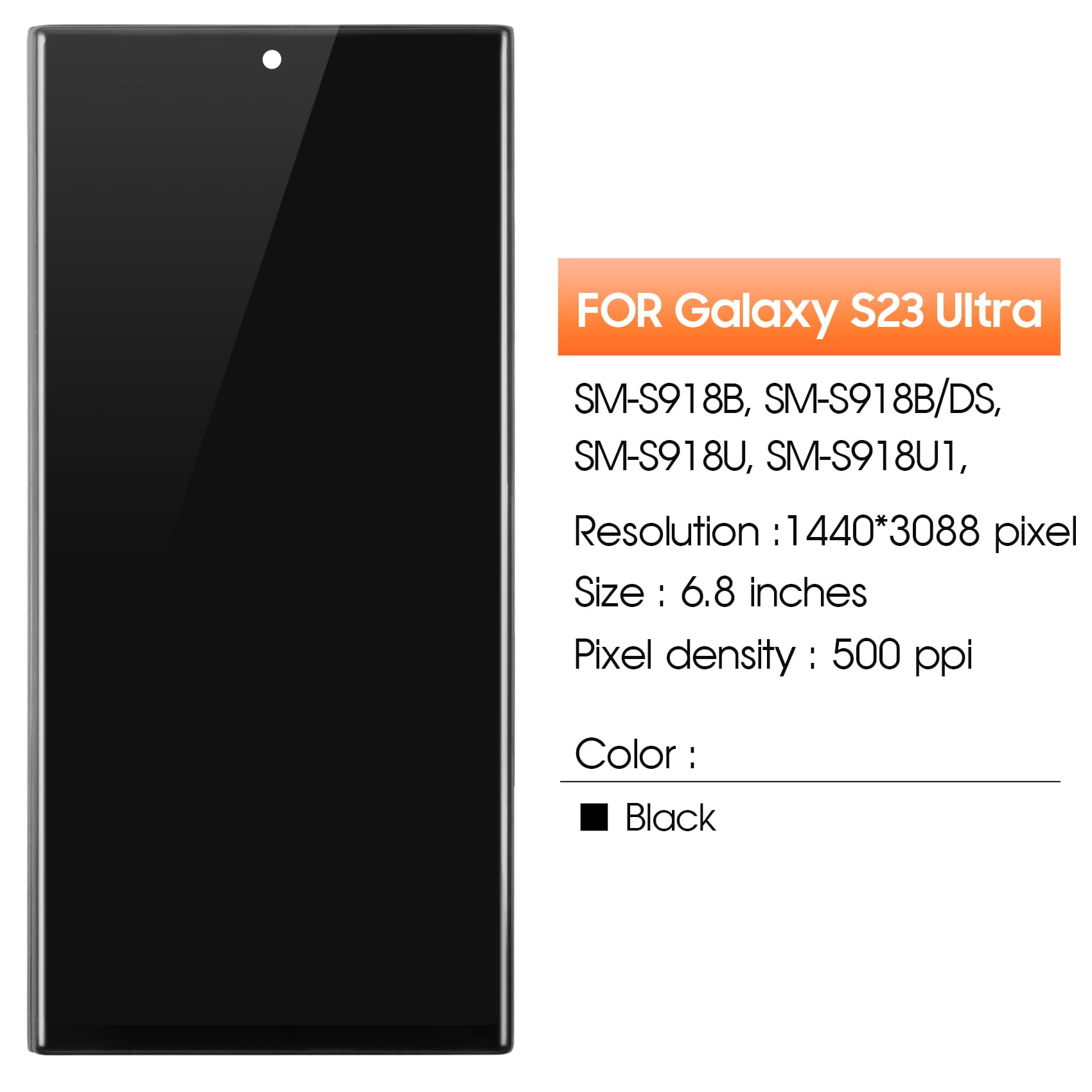 Pantalla de repuesto para Samsung Galaxy S23 Ultra 5G LCD para Samsung Galaxy S23 Ultra Display SM-S918B SM-S918U digitalizador táctil kit de reparación con marco (sin función de huellas