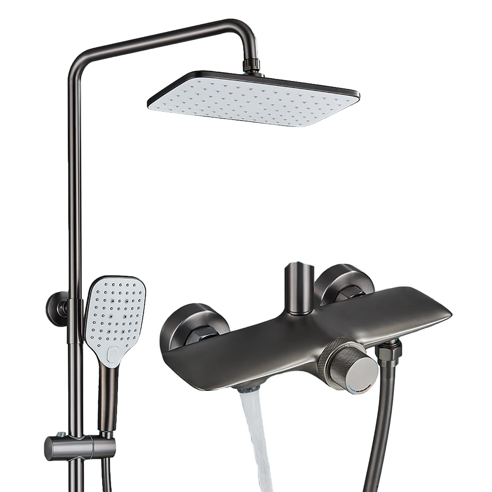 OZBMA Shower Set System with Head Faucet Wall Mounted 3 Functions Combo Height Adjustable Rainfall Handheld Shower, Tub Spout,Gun Gray
