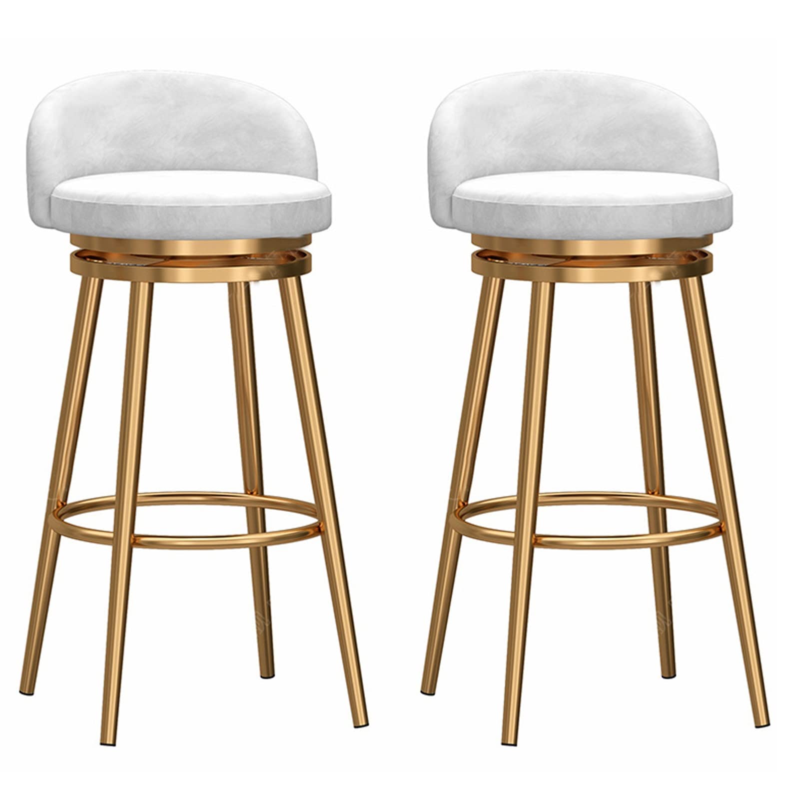 AYCDL 2pcs 360° Swivel Barstools Counter Height Stool Bar Stools, Velvet High Bar Chairs with Backrest and Footrest, Upholstered Stools for Kitchen Island,Gold White-75cm