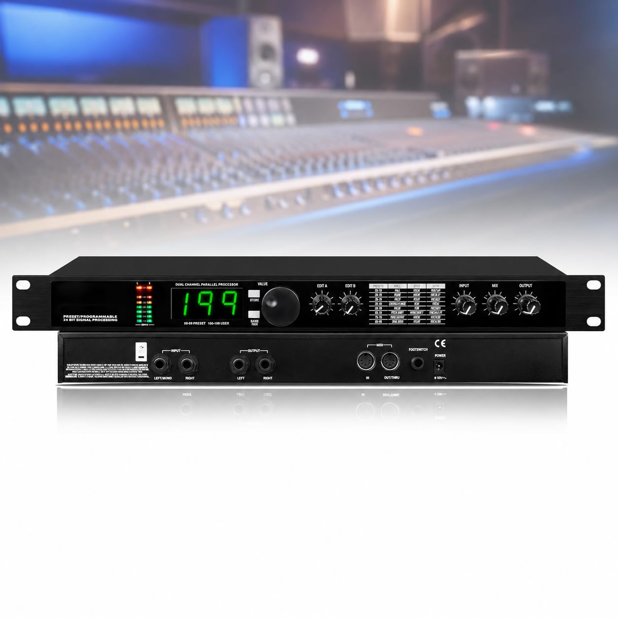 TsoLay Digital Reverb Multi-effect Dsp Processor, Ktv Audio Processor Equalizer With 99 Presets, 199 Sound Effects, 24-bit Signal Processing And Auto Noise Reduction For Studio, Stage Use