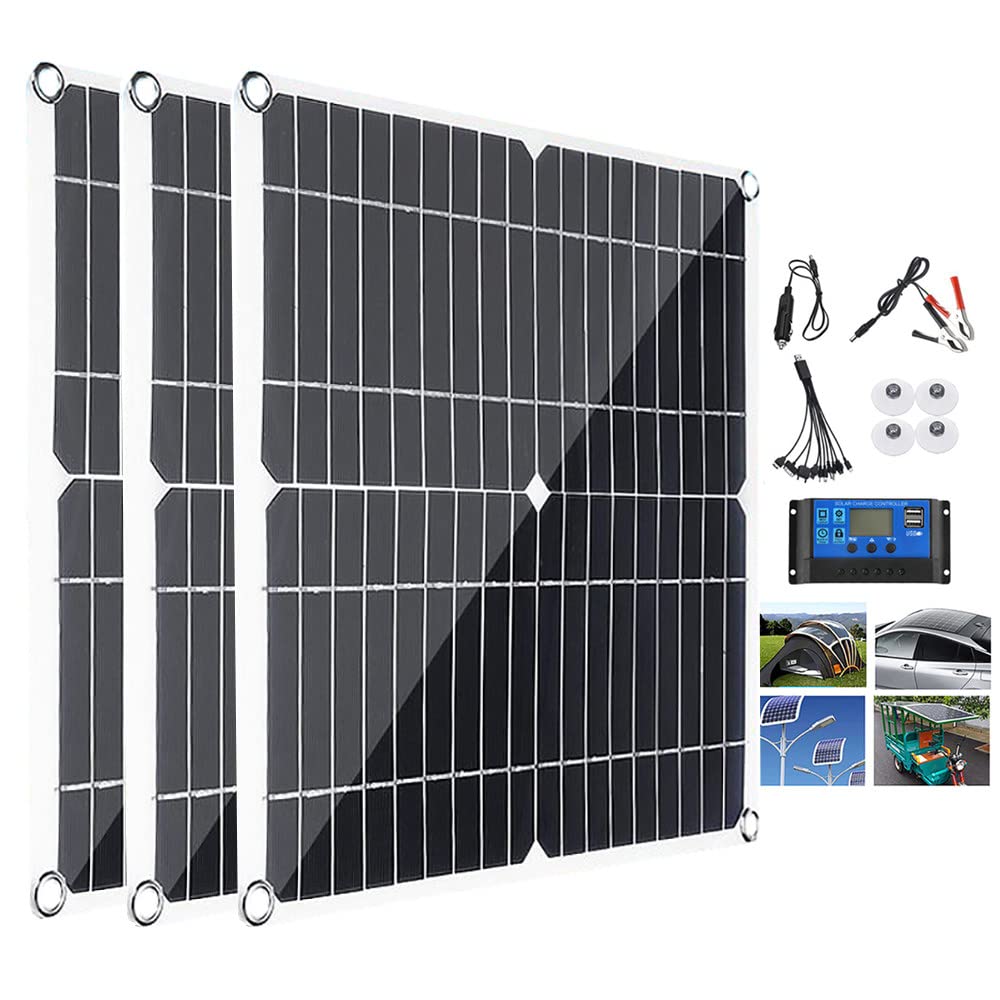 Kit Pannelli Solari 200W 400W 600W 800W con Controller 30A/60A, Caricatore Portatile 12V per Camper/Tetto/Barca/RV, Porte USB, Modulo Energia Solare Esterno di Alta Potenza 3x200W-30A