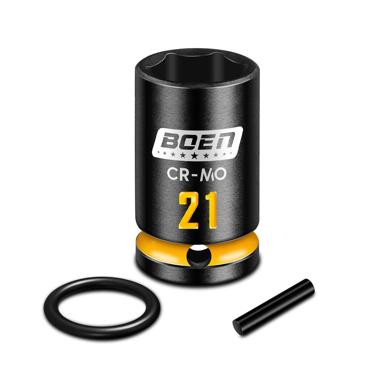 Mr.wintek PRO 21mm Scaffolding Impact Socket 1/2" Drive with Retaining Pin & O-Ring, 6 Point Design and 52mm Length Socket, Deep Yellow Embossed Marking, CR-MO Steel for Scaffolding Coupler