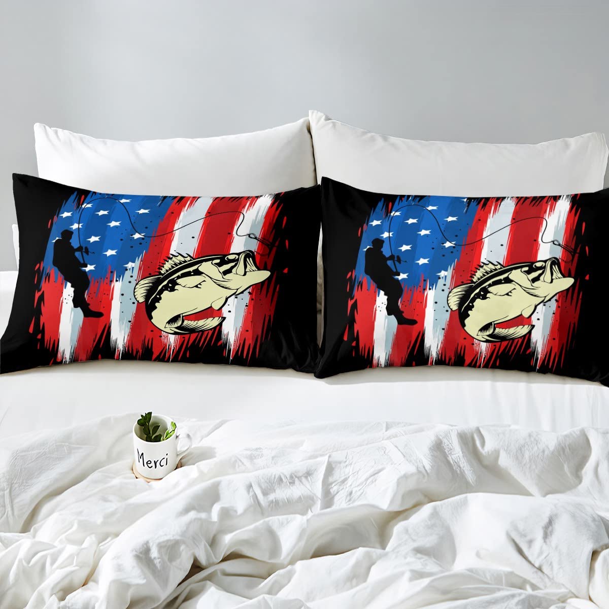 Bandiera americana Giù Consolatore Agriturismo Pesca Biancheria Da Letto Set per Bambini Ragazzi Ragazze Adolescenti Camera Pesce Selvaggio Giù Consolatore Pesca Caccia 3