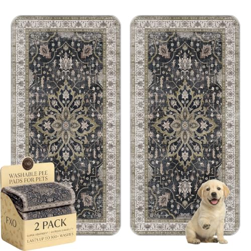 Image of Washable Pee Pads for Dogs,Great Urine Absorbent Reusable Puppy Training Pads,Waterproof,Leak-Proof & Non-Slip Potty Pads for Whelping,Crate,Playpen,Bed.(Black Floral,36 inchx72 inch)