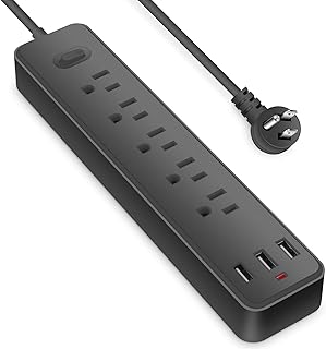 Surge Protector Power Strip - 3.9 FT Long Extension Cord with 5 Widely AC Outlets 3 USB Ports,Lightning Protection,Flat Plug with Overload Surge Protection for Home, Office, Dorm Essentials (Black)