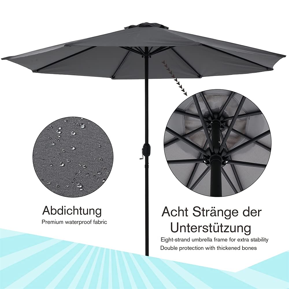 Melko Sonnenschirm Ø3m Marktschirm Balkonschirm Strandschirm Gartenschirm Kurbelschirm Ampelschirm