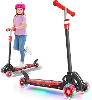 Scooter for Kids Ages 3-5, LED Light Up 3 Wheel Toddler Scooter with 4 Adjustable Heights, Lean-to-Steer Wheels, Safe Metal Brake, Foldable Kick Scooter for Boys Girls, Support 120 lbs, Birthday Gift