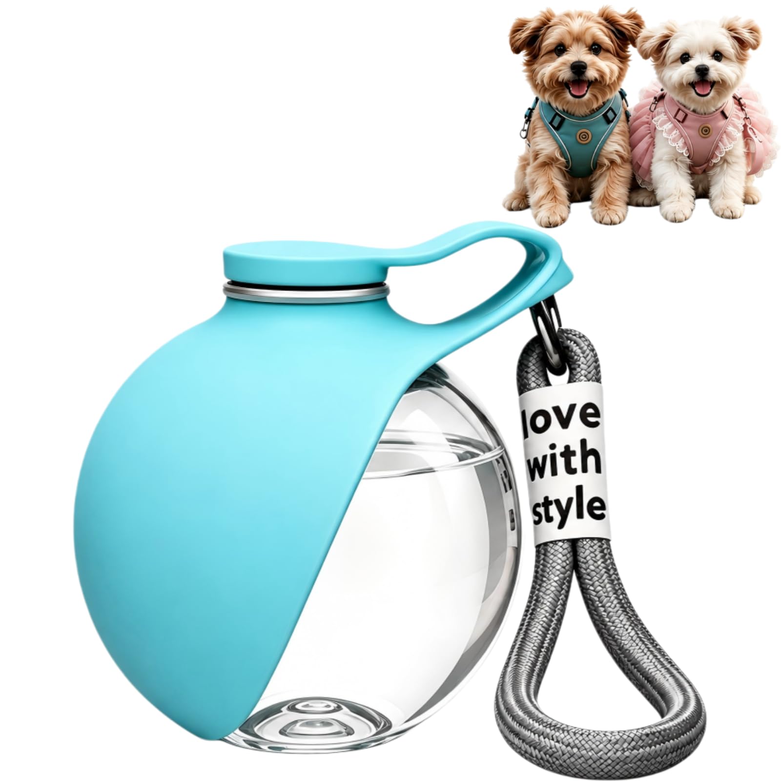 Portable 285ml Dog Water Bottle with Foldable Silicone Bowl – Leakproof Travel Water Bottle for Dogs with Water Reflow, Lightweight & Compact for Hiking Walking Outdoor, Transparent Blue
