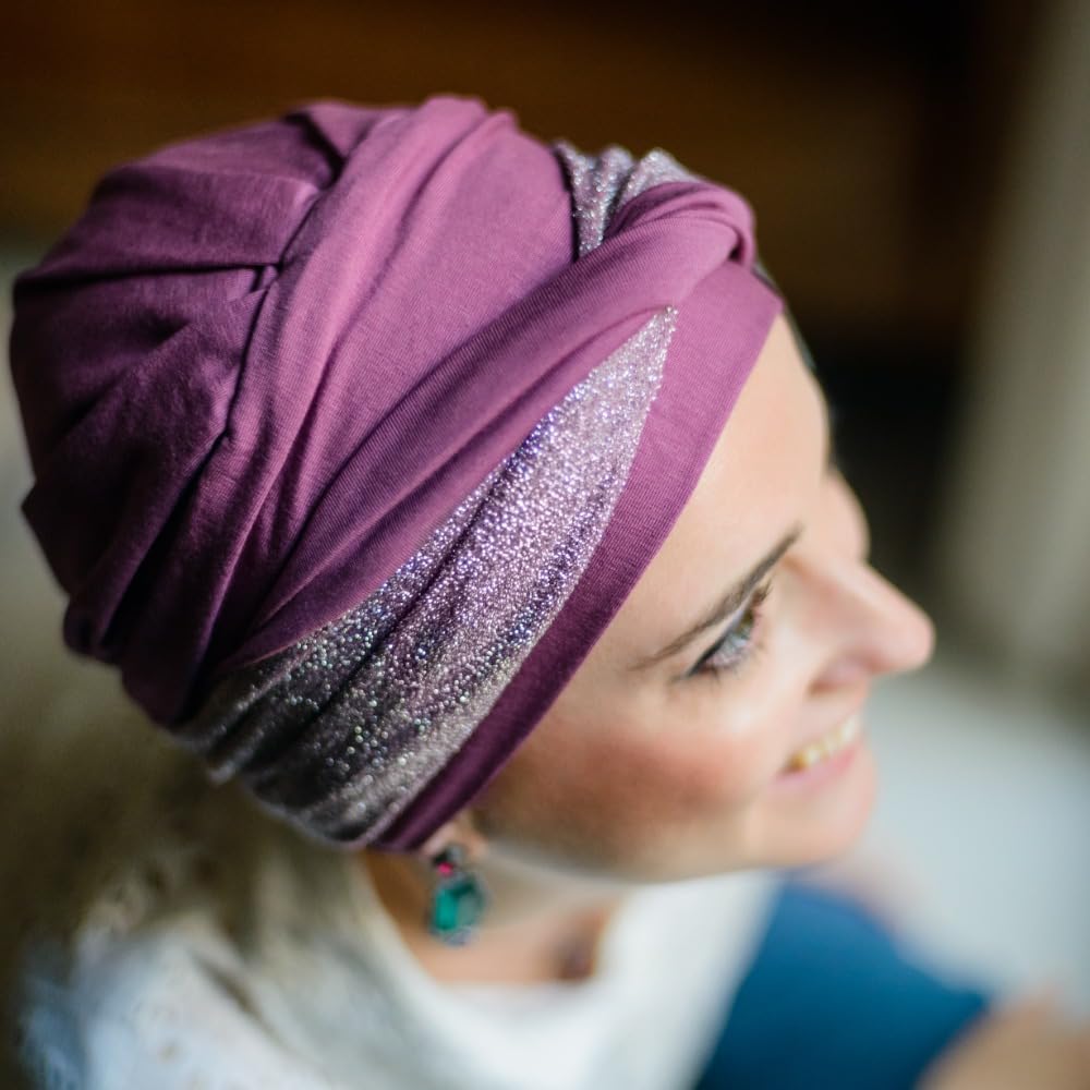 CAREBELL Turbante Oncologico Comfort Gala Malva Donna – Bandana Chemioterapia, Cappello Alopecia in Bambù senza Cuciture Vestibilità Flessibile, Ultraleggero e Traspirante