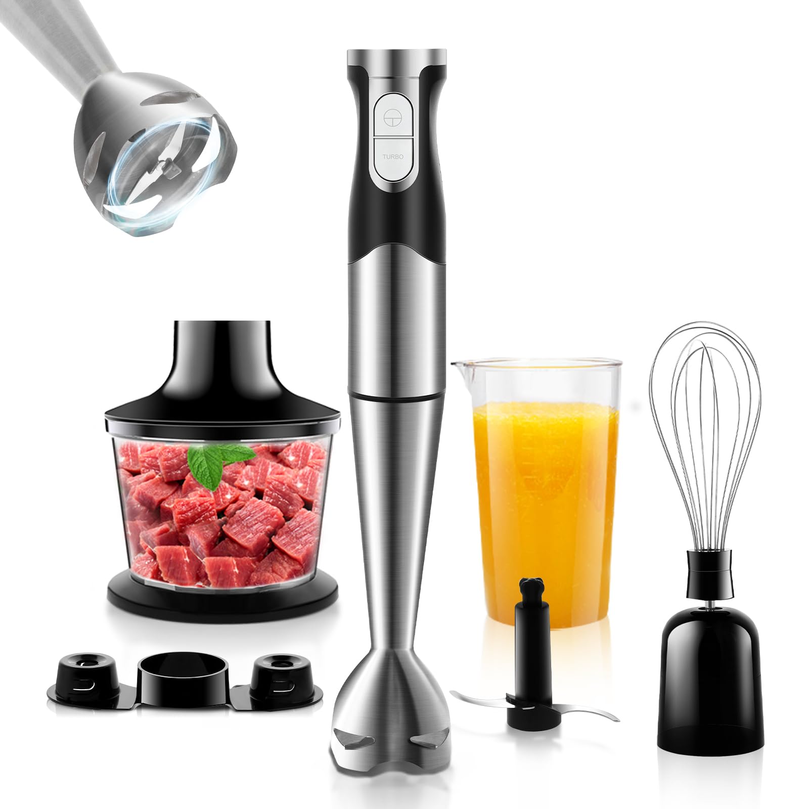 Frullatore ad Immersione a Mixer Elettrico 600 W in Acciaio Inox Con