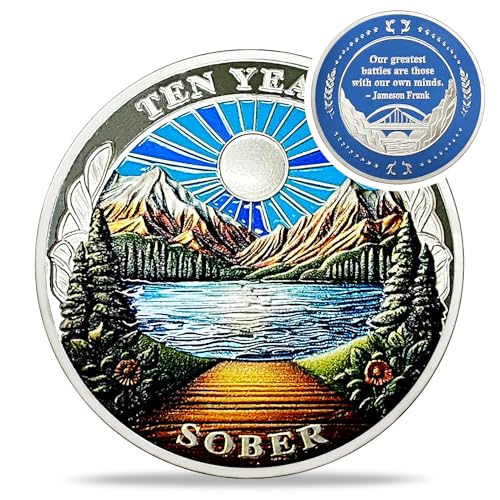Original Ten Year Sobriety Coin - Recovery Sunlight AA Coins - 10 Year AA Chips and Medallions - 1-10 Years NA AA Celebrate Recovery Addicts - Narcotics Alcoholics Anonymous Gifts for Men Women