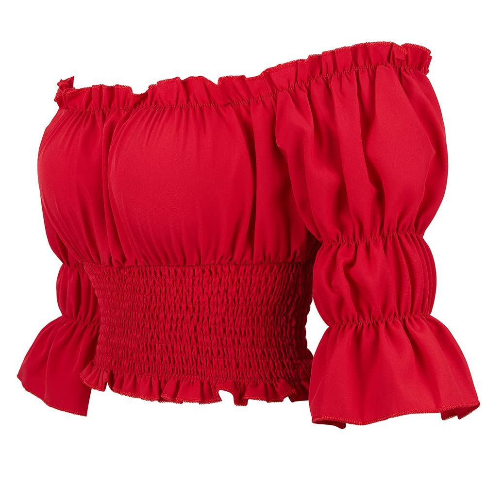 Hengzhifeng Renaissance Shirt Women Off Shoulder Blouse XS Red